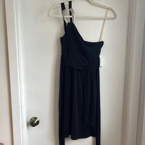 Black Ruched Asymmetrical One-Shoulder Cocktail Dress